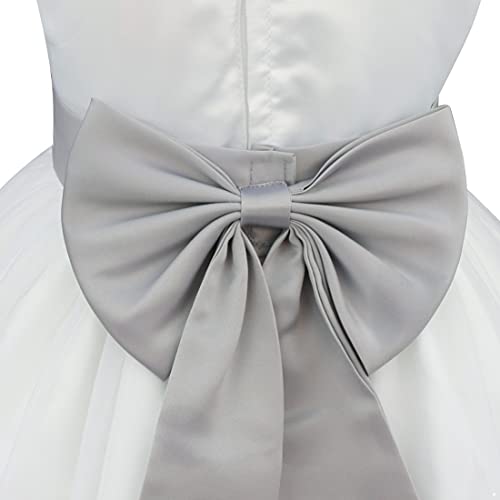 iEFiEL Kids Flower Girls Wedding Pageant Bridesmaid Flower Dress Princess Birthday Party Bowknot Prom Dress Ball Gown Grey 2-3 Years