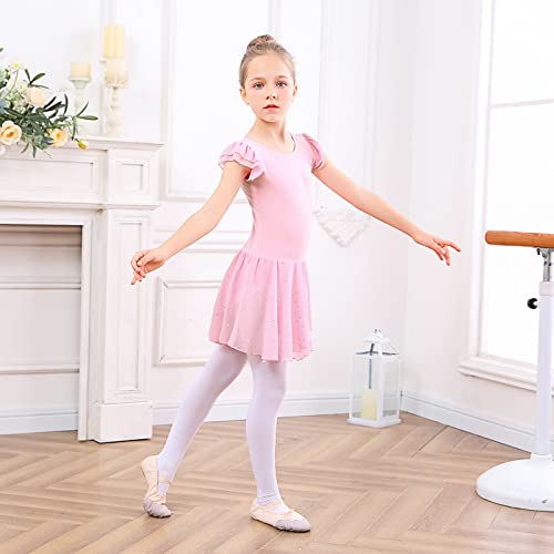 TUONROAD Girls Pink Ballet Dress Gymnastics Athletic Leotards for Kids Short Sleeve Crew Neck Dancewear Ballet Tutu Dresses 4-5 Years,120