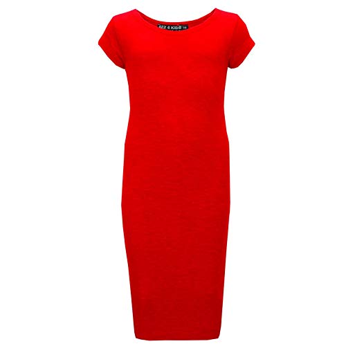 A2Z 4 Kids Girls Bodycon Plain - Midi Dress Red 9-10