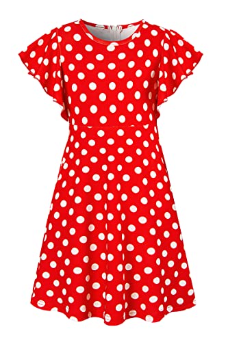 Girls Party Dress 9-10 Years Red Vintage Polka Dots Dresses Girls Summer Skate Dresses Girls Round Neck Short Sleeve Sundress