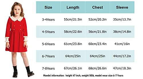 SMILING PINKER Girls Dresses Ruffled Collar Plated Princess Party Jumper Dress(4-5 Years,Red)