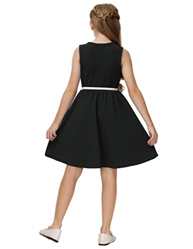 Fashion Girls Dress for Summer Kids Children Crew Neck Princess Party Dress Black 11-12 Years