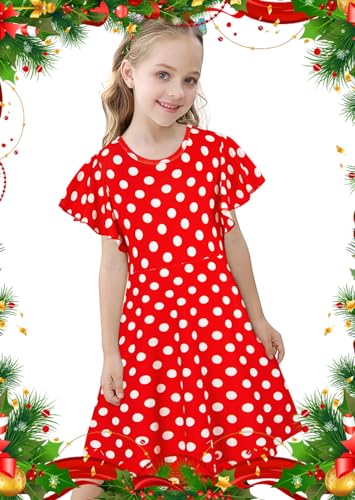 Girls Party Dress 9-10 Years Red Vintage Polka Dots Dresses Girls Summer Skate Dresses Girls Round Neck Short Sleeve Sundress
