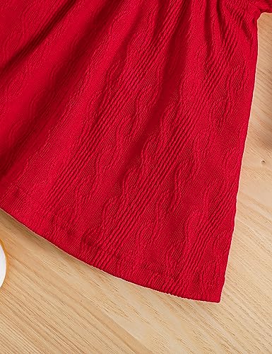 Qiraoxy Baby Girl Clothes Set Ruffle Long Sleeve T-Shirt Top + Knitted Bowknot Strap Overall Dress Toddler Kids Girl Spring Fall 2Pcs Clothing Outfit