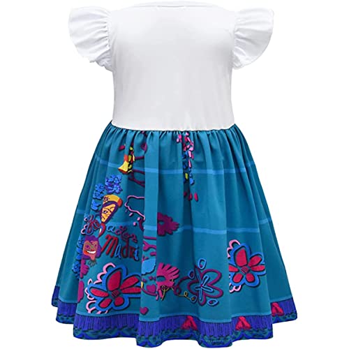 Berich Encanto Costume Mirabel Costume Fancy Dress with Earring Girls Dressing up Baby Summer Casual Dresses Child Birthday Theme Party Clothing Kids Halloween Cosplay Outfit 6-7 Years (White,130)