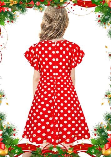 Girls Party Dress 9-10 Years Red Vintage Polka Dots Dresses Girls Summer Skate Dresses Girls Round Neck Short Sleeve Sundress