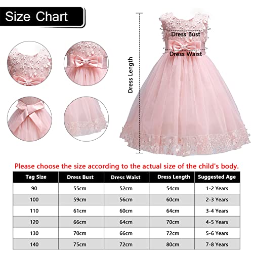 Discoball Girls Princess Dress,Tulle Bow Lace Embroidery Flower Girl Dress,Birthday Party Wedding Bridesmaid First Communion Girls' Dresses for 1-10 Years Pink