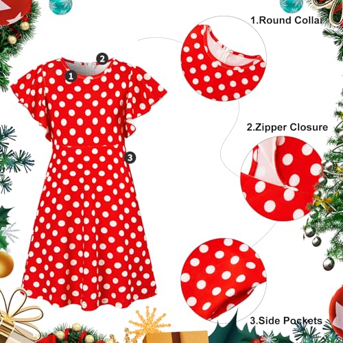 Girls Party Dress 9-10 Years Red Vintage Polka Dots Dresses Girls Summer Skate Dresses Girls Round Neck Short Sleeve Sundress