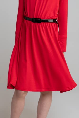 Girls Skater Sleeveless Belted Dress Swing Party Kids Children Tea A-Line Mini T-Shirt Free Belt Cute Flare Frankie Fit (Long Sleeve Red, 5-6 Years)