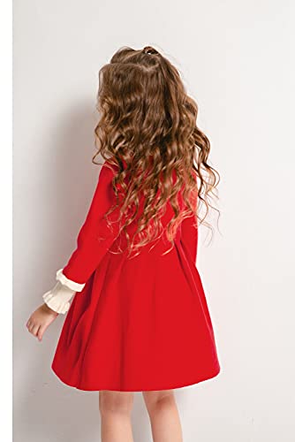 SMILING PINKER Girls Dresses Ruffled Collar Plated Princess Party Jumper Dress(4-5 Years,Red)