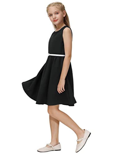 Fashion Girls Dress for Summer Kids Children Crew Neck Princess Party Dress Black 11-12 Years