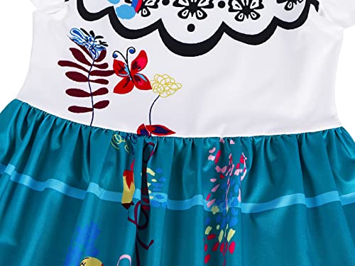 Berich Encanto Costume Mirabel Costume Fancy Dress with Earring Girls Dressing up Baby Summer Casual Dresses Child Birthday Theme Party Clothing Kids Halloween Cosplay Outfit 6-7 Years (White,130)