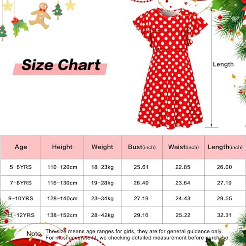 Girls Party Dress 9-10 Years Red Vintage Polka Dots Dresses Girls Summer Skate Dresses Girls Round Neck Short Sleeve Sundress