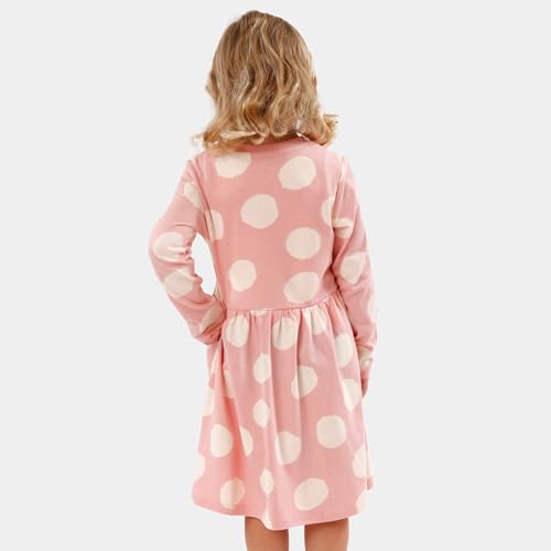 Bluey Dress | Polka Dot Girls Long Sleeve Dress | Cotton Winter Dress for Girls | Pink 4-5 Years