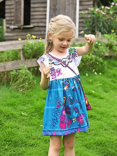 Berich Encanto Costume Mirabel Costume Fancy Dress with Earring Girls Dressing up Baby Summer Casual Dresses Child Birthday Theme Party Clothing Kids Halloween Cosplay Outfit 6-7 Years (White,130)