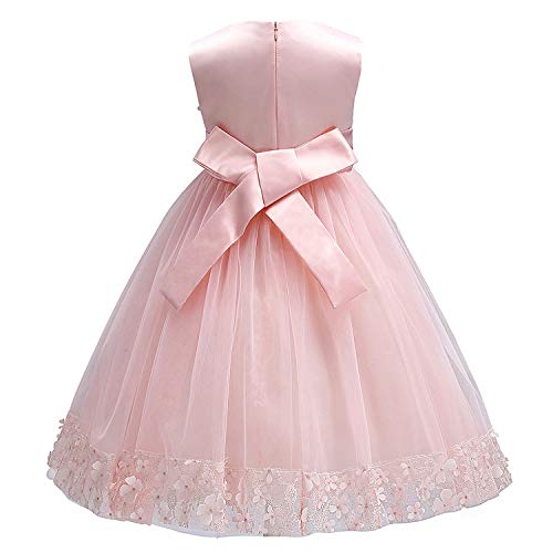 Discoball Girls Princess Dress,Tulle Bow Lace Embroidery Flower Girl Dress,Birthday Party Wedding Bridesmaid First Communion Girls' Dresses for 1-10 Years Pink