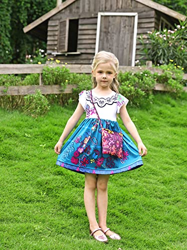 Berich Encanto Costume Mirabel Costume Fancy Dress with Earring Girls Dressing up Baby Summer Casual Dresses Child Birthday Theme Party Clothing Kids Halloween Cosplay Outfit 6-7 Years (White,130)