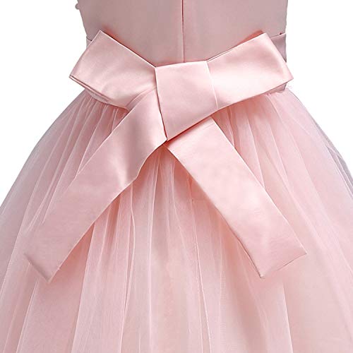 Discoball Girls Princess Dress,Tulle Bow Lace Embroidery Flower Girl Dress,Birthday Party Wedding Bridesmaid First Communion Girls' Dresses for 1-10 Years Pink