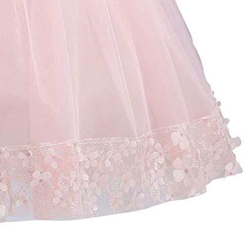 Discoball Girls Princess Dress,Tulle Bow Lace Embroidery Flower Girl Dress,Birthday Party Wedding Bridesmaid First Communion Girls' Dresses for 1-10 Years Pink