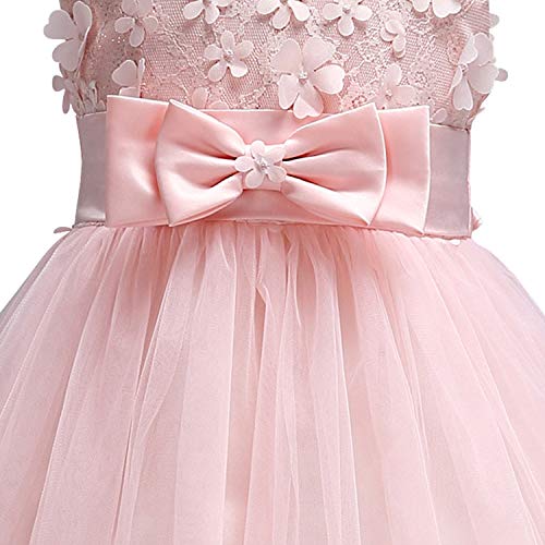 Discoball Girls Princess Dress,Tulle Bow Lace Embroidery Flower Girl Dress,Birthday Party Wedding Bridesmaid First Communion Girls' Dresses for 1-10 Years Pink