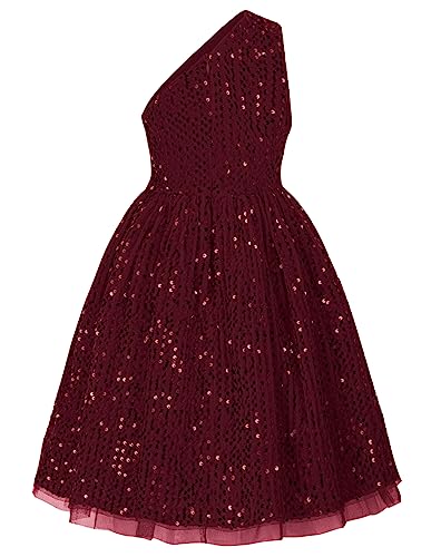 GRACE KARIN Girls Sequins Dance Costume Formal Dancing Tutu Tulle Dresses Sequined Children's Dress Wine Red 7-8 Years