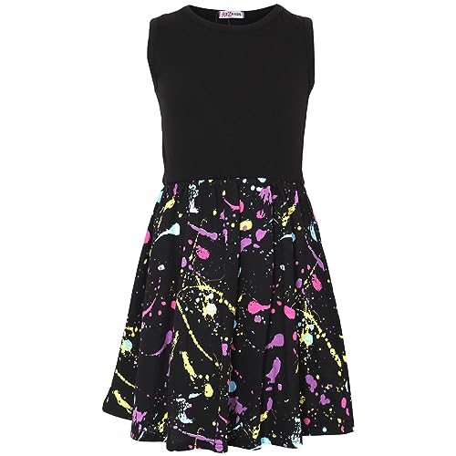 A2Z 4 Kids Girls Pastel Splash Print Outfit Summer Skater Dresses - Splash 240 Panel Skater Black._5-6