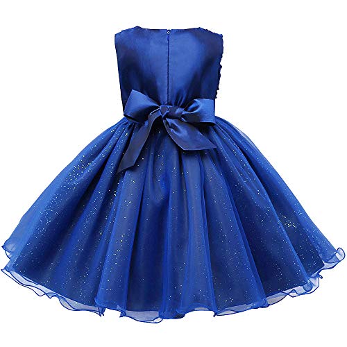 Discoball Girl Dress Princess Party Clothing Holiday Girls Dresses, 3D Rose Flower, Bow Sequins Tulle Dress Up for Kids Birthday Travel and Special Occasions Navy Blue