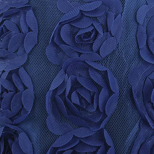 Discoball Girl Dress Princess Party Clothing Holiday Girls Dresses, 3D Rose Flower, Bow Sequins Tulle Dress Up for Kids Birthday Travel and Special Occasions Navy Blue