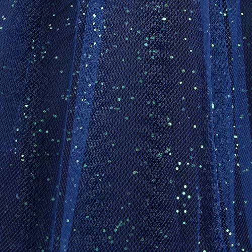 Discoball Girl Dress Princess Party Clothing Holiday Girls Dresses, 3D Rose Flower, Bow Sequins Tulle Dress Up for Kids Birthday Travel and Special Occasions Navy Blue