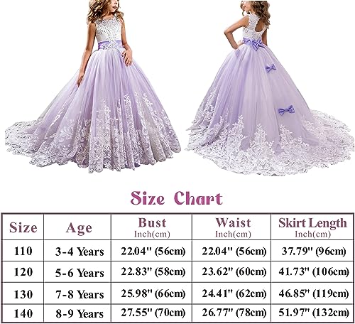 Jolikley Flower Girl Dress Pageant Tulle Lace Long Dresses Wedding Party Ball Dress Princess Purple Dress for Kids,13-14 Years Purple