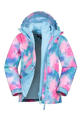 Mountain Warehouse Atom 3-in-1 Kids Waterproof Jacket - Taped Seams Rain Jacket, Detachable Hood, Stretch Cuffs, Microfleece, Antipill -Best for Spring Summer Blue Twilight 13 Years