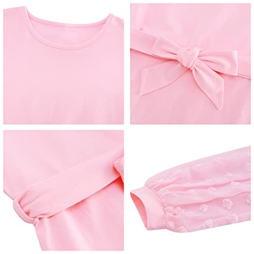 Pink Party Dress for Girls 8-9 Girls Winter Bodycon Dresses Mesh Panel Puff Sleeve Fitted Dress Girls Casual Long Sleeve Pink Dress Girls Dress Age 8-9
