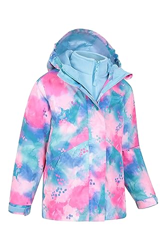 Mountain Warehouse Atom 3-in-1 Kids Waterproof Jacket - Taped Seams Rain Jacket, Detachable Hood, Stretch Cuffs, Microfleece, Antipill -Best for Spring Summer Blue Twilight 13 Years