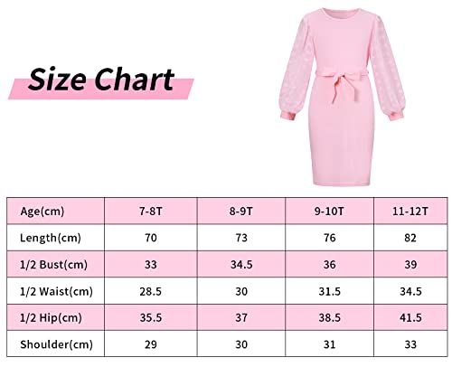 Pink Party Dress for Girls 8-9 Girls Winter Bodycon Dresses Mesh Panel Puff Sleeve Fitted Dress Girls Casual Long Sleeve Pink Dress Girls Dress Age 8-9