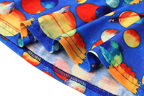 Little Girl's Dress Summer Casual Solar System Space Dresses Girls Short Sleeve Children Clothes for Baby Kids 2-7 Years A-Blue