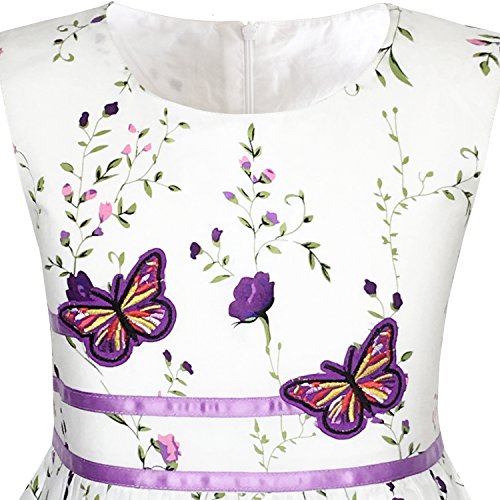 Sunny Fashion KP15 Girls Dress Purple Butterfly Flower Party, 11-12 Years, Purple White
