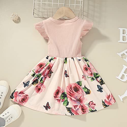 imKutie Toddle Girls Dress, Baby Girl Ruffle Sleeve Floral Dresses Holiday Photography Casual Dress for Age 1-8 Years Pink