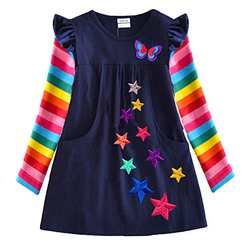 VIKITA Girls Dress Rainbow Long Sleeve Embroidery Star Age 4-5 Years Lh5808