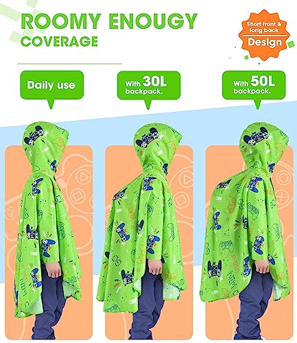 Kids Rain Poncho Reusable Toddler Raincoat Waterproof Rain Jacket for Age 3-15 Portable Rain Wear With Hood Outdoor Green Rain Coat with Pouch Bag for Boys and Girls