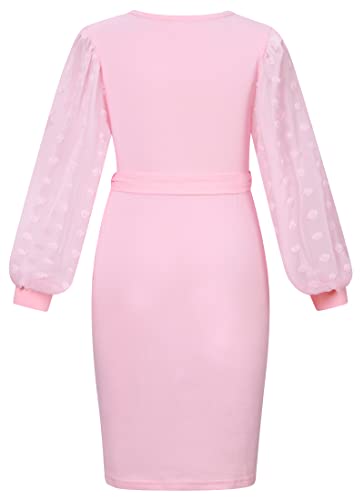 Pink Party Dress for Girls 8-9 Girls Winter Bodycon Dresses Mesh Panel Puff Sleeve Fitted Dress Girls Casual Long Sleeve Pink Dress Girls Dress Age 8-9