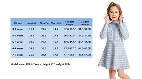 SMILING PINKER Girls Jumper Dress Long Sleeve Kids Party Houndstooth Knitted Dresses Winter Mock Neck(Pink,6-7 Years)