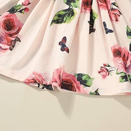 imKutie Toddle Girls Dress, Baby Girl Ruffle Sleeve Floral Dresses Holiday Photography Casual Dress for Age 1-8 Years Pink