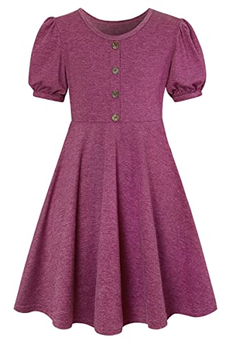 Purple Dress for Girls Short Sleeve Kids Casual Cotton T-Shirt Dress Summer Tunic Dress for Little Girl 7-8 Years Girls Plain Elasticity Cute T-Shirt Dress