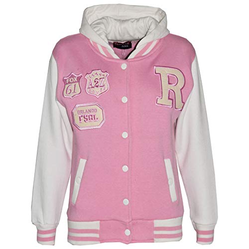 Girls Baby Pink Baseball Hooded Jacket - B.B Baby Pink_9-10