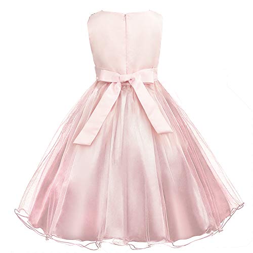 Discoball Girls Princess Dress Sequin Tulle Flower Pageant Birthday Party Wedding Bridesmaid Girl Dresses for 3-12 Years Pink