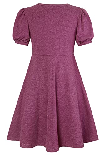 Purple Dress for Girls Short Sleeve Kids Casual Cotton T-Shirt Dress Summer Tunic Dress for Little Girl 7-8 Years Girls Plain Elasticity Cute T-Shirt Dress