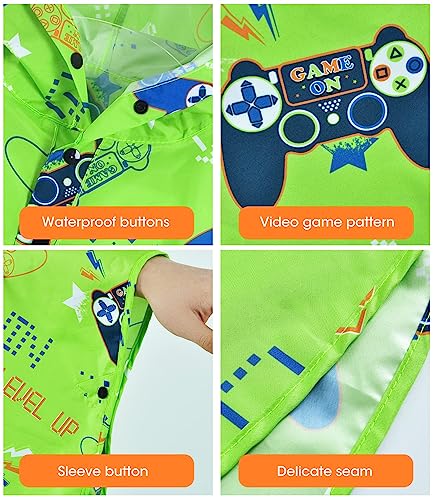Kids Rain Poncho Reusable Toddler Raincoat Waterproof Rain Jacket for Age 3-15 Portable Rain Wear With Hood Outdoor Green Rain Coat with Pouch Bag for Boys and Girls