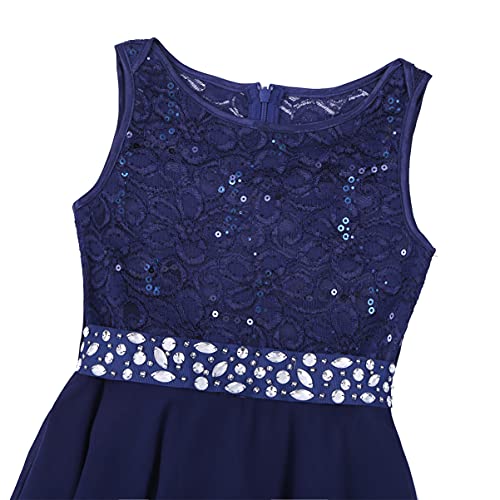 CHICTRY Kids Girls Sparkle Belt Sequin Lace Flower Girl Bridesmaid Wedding Party Dresses Navy Blue 11-12 Years