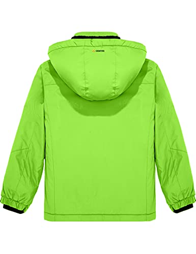 GEMYSE Boy's Winter Waterproof Ski Jacket Mountain Windproof Fleece Coat with Hood (Fluorescent Green1,6-7Years,6/7)