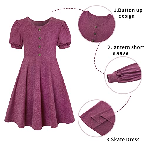 Purple Dress for Girls Short Sleeve Kids Casual Cotton T-Shirt Dress Summer Tunic Dress for Little Girl 7-8 Years Girls Plain Elasticity Cute T-Shirt Dress